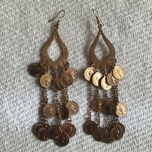 Gold coin dangle earrings